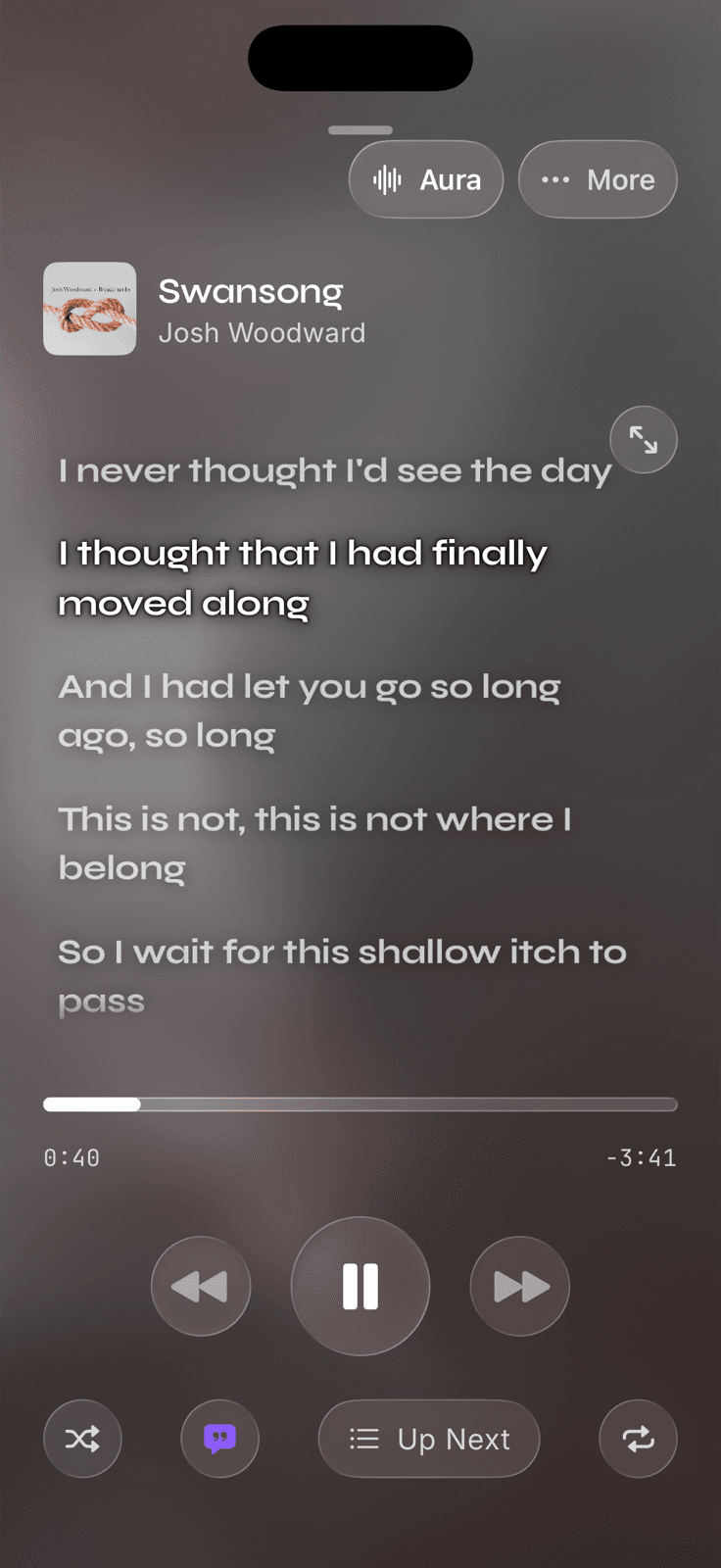 Synced lyrics scrolling in time with a playing track