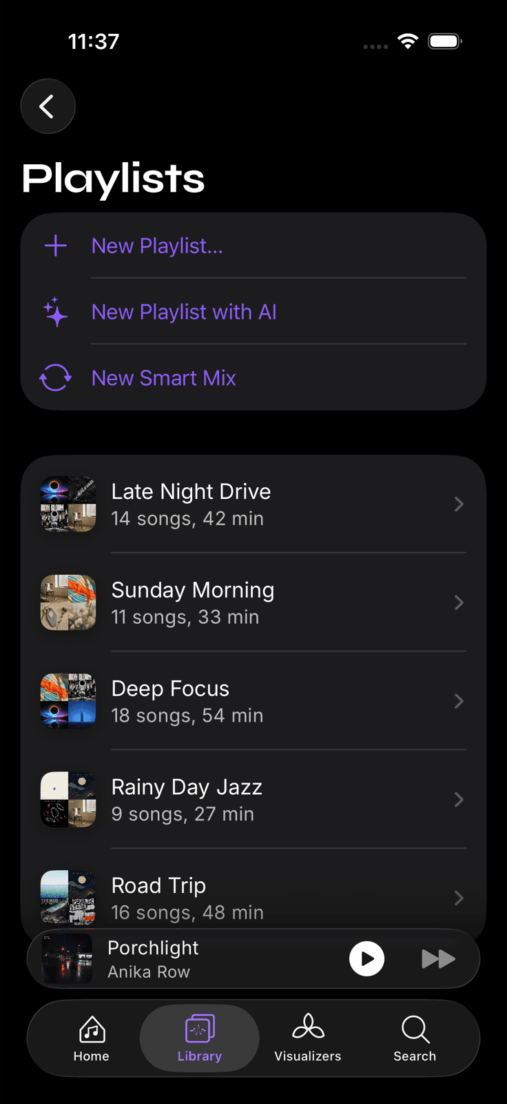 Playlists in Prismatic Music with composite artwork