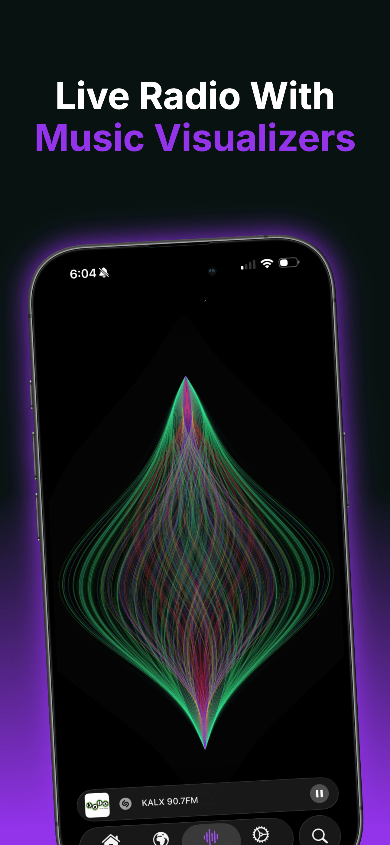 Live radio with a music visualizer